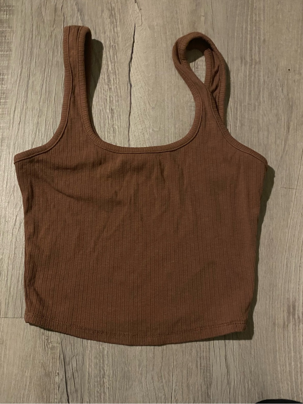 Brown Ribbed Tank Crop Top - Women